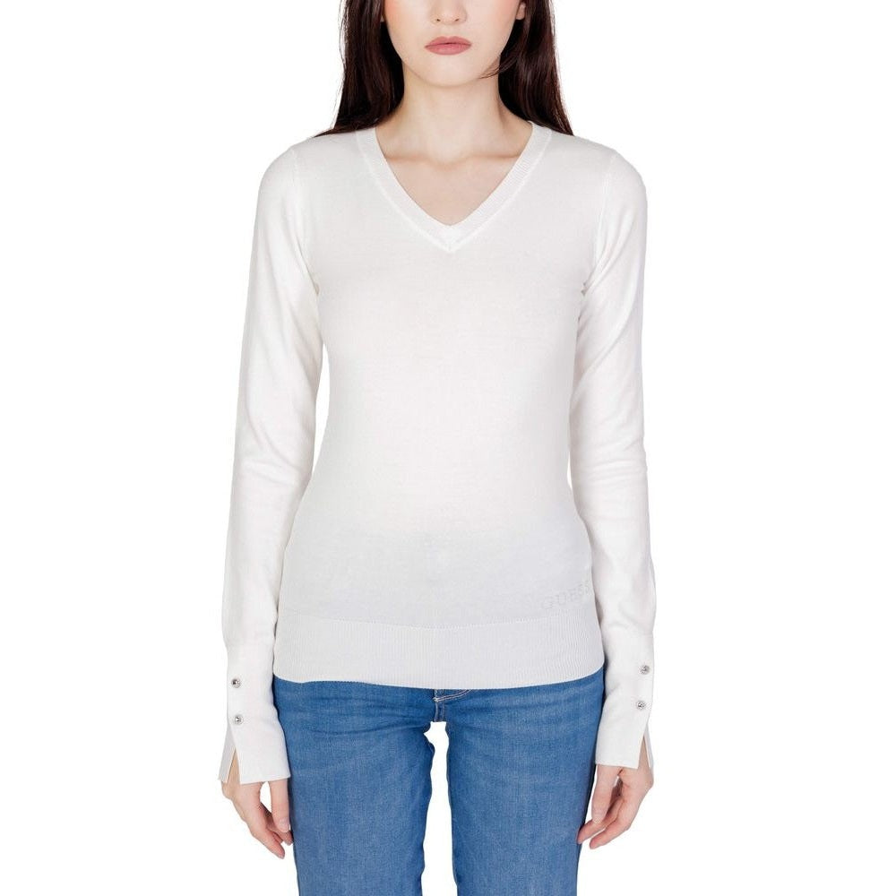 Guess Pullover Langarm Feinstrick V Ausschnitt Weiß | ELORÉ by Guess