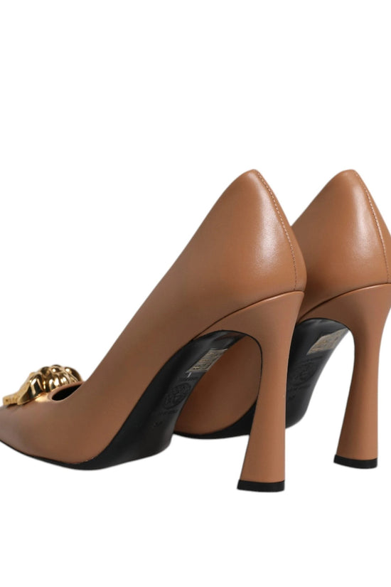 Versace Braun Leder Logo Plaque High Heels Pumps Schuhe by Versace