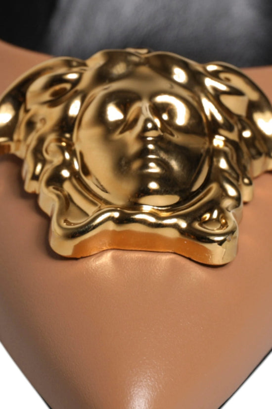 Versace Braun Leder Logo Plaque High Heels Pumps Schuhe by Versace