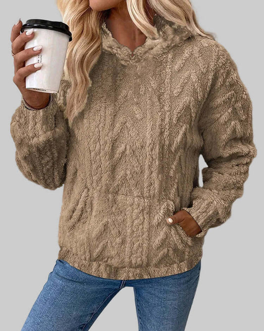 Oversized Jacquard Fleece Hoodie Damen Street Style Komfort in beige, modern, hochwertig, ideal für Damenmode und Streetwear.