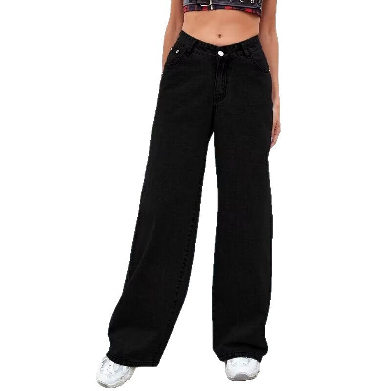 Damen Jeans hoher Bund gerade – Eleganter Schnitt in Schwarz mit weitem Bein für stilvolle Outfits.