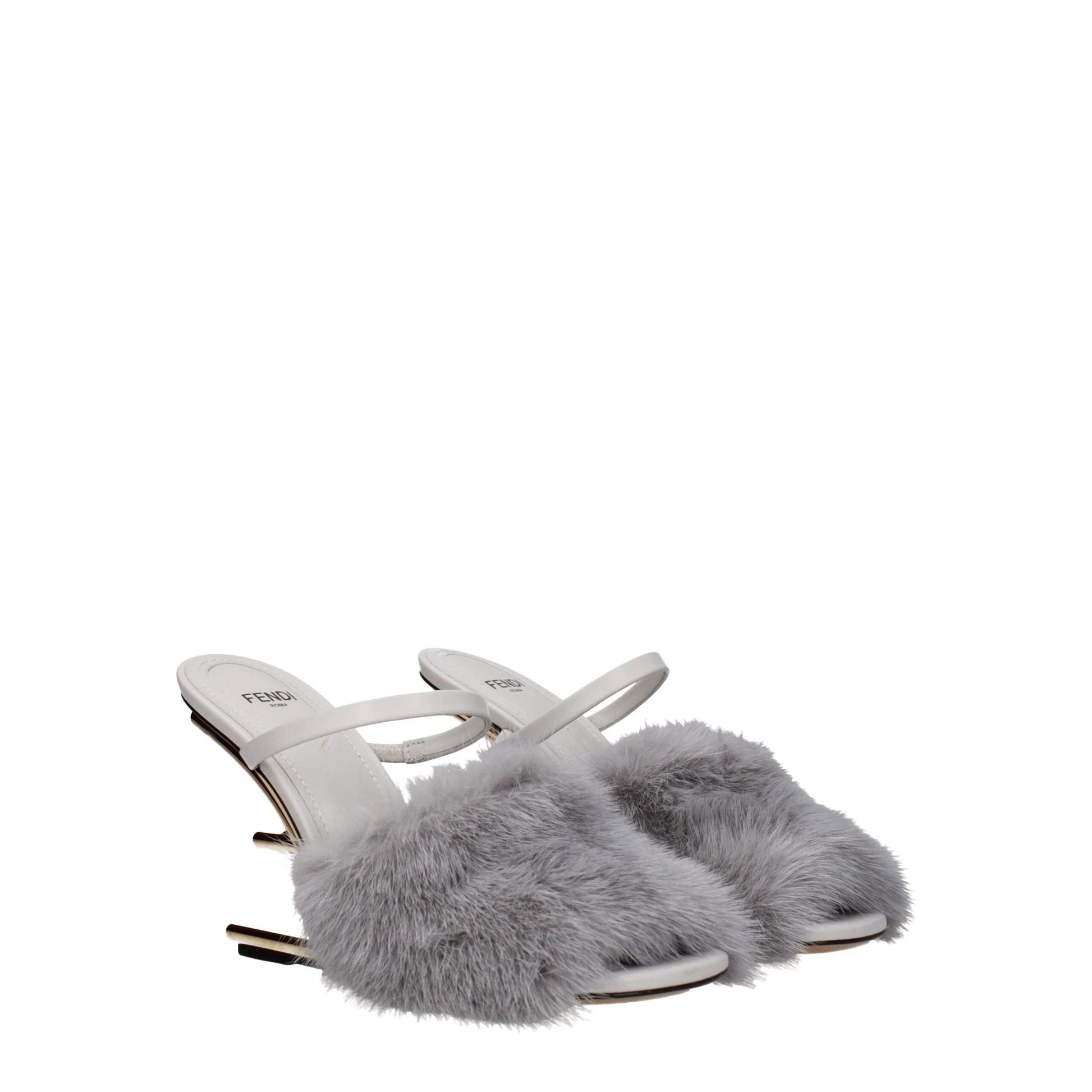 Fendi Graue Pantoffeln aus Nerz by Fendi
