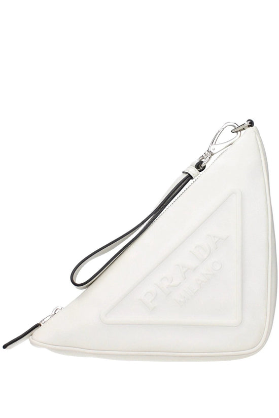 Prada Triangle Leather Clutch Weiß | ELORÉ by Prada