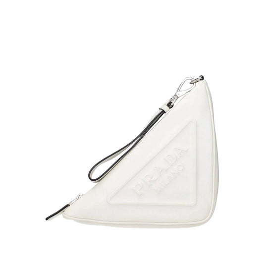 Prada Triangle Leather Clutch Weiß | ELORÉ by Prada