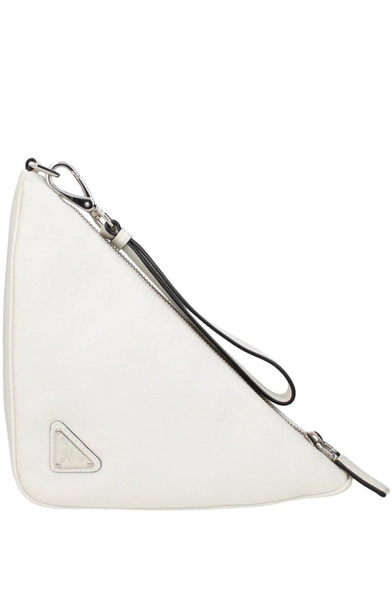 Prada Triangle Leather Clutch Weiß | ELORÉ by Prada