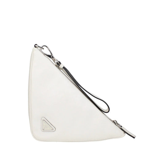 Prada Triangle Leather Clutch Weiß | ELORÉ by Prada
