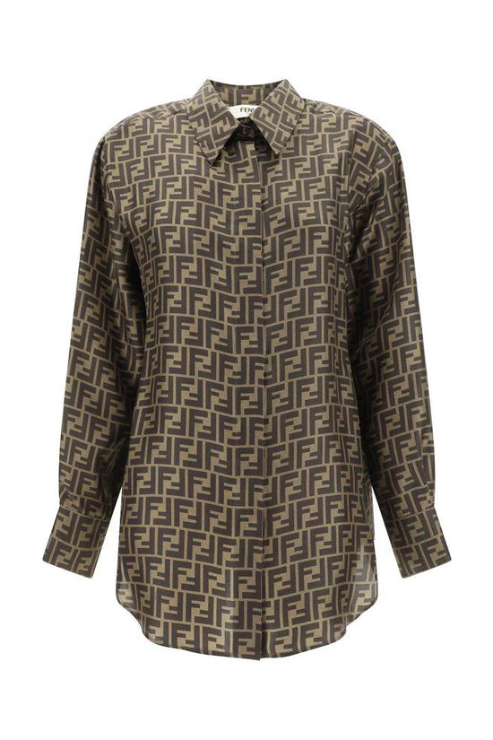 Fendi Braune Seidenbluse mit Muster by Fendi
