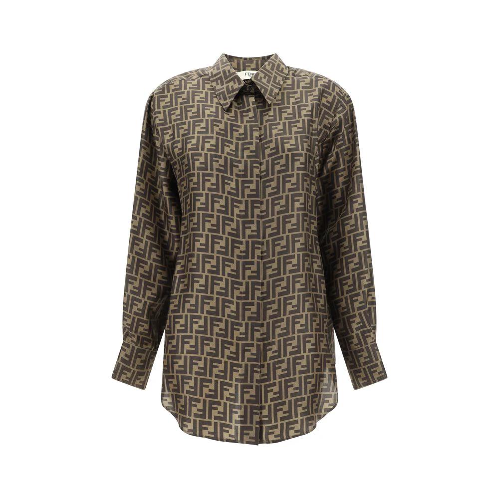 Fendi Braune Seidenbluse mit Muster by Fendi