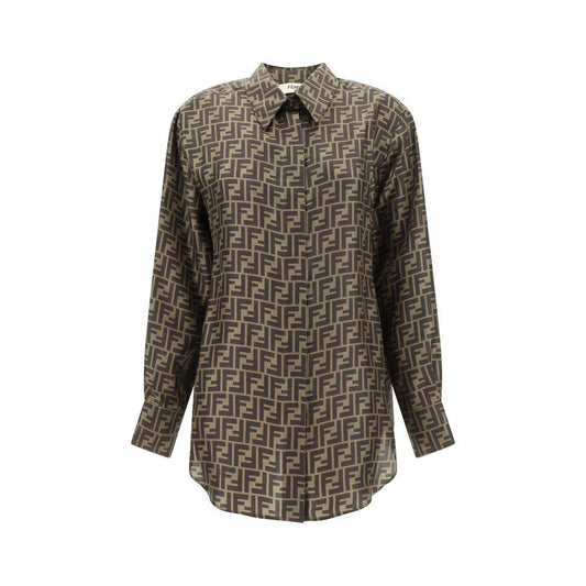 Fendi Braune Seidenbluse mit Muster by Fendi