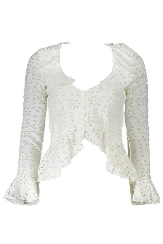 Desigual Patchwork Bluse Mit Rüschenärmel Weiß | ELORÉ by Desigual
