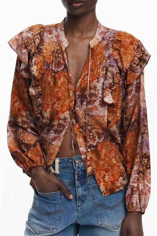 Desigual Bluse Orange Paisley Print Drapé | ELORÉ by Desigual