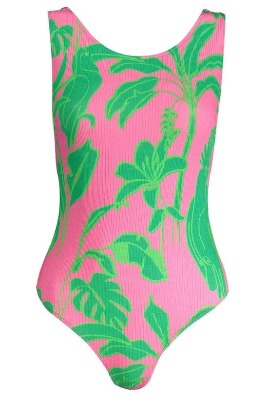 Mediterrane Palmen Couture Bodysuit Palmenprint Rosa | ELORÉ by Desigual