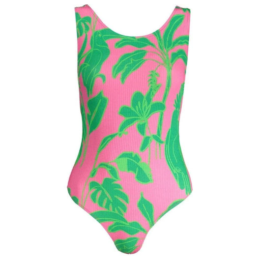 Mediterrane Palmen Couture Bodysuit Palmenprint Rosa | ELORÉ by Desigual