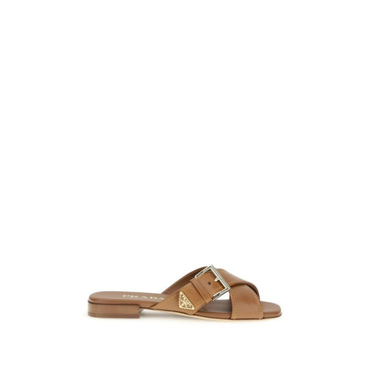 Prada Triangle Ledersandalen Dunkelbraun Glänzend | ELORÉ by Prada