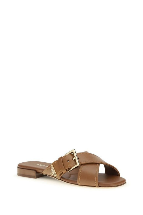 Prada Triangle Ledersandalen Dunkelbraun Glänzend | ELORÉ by Prada