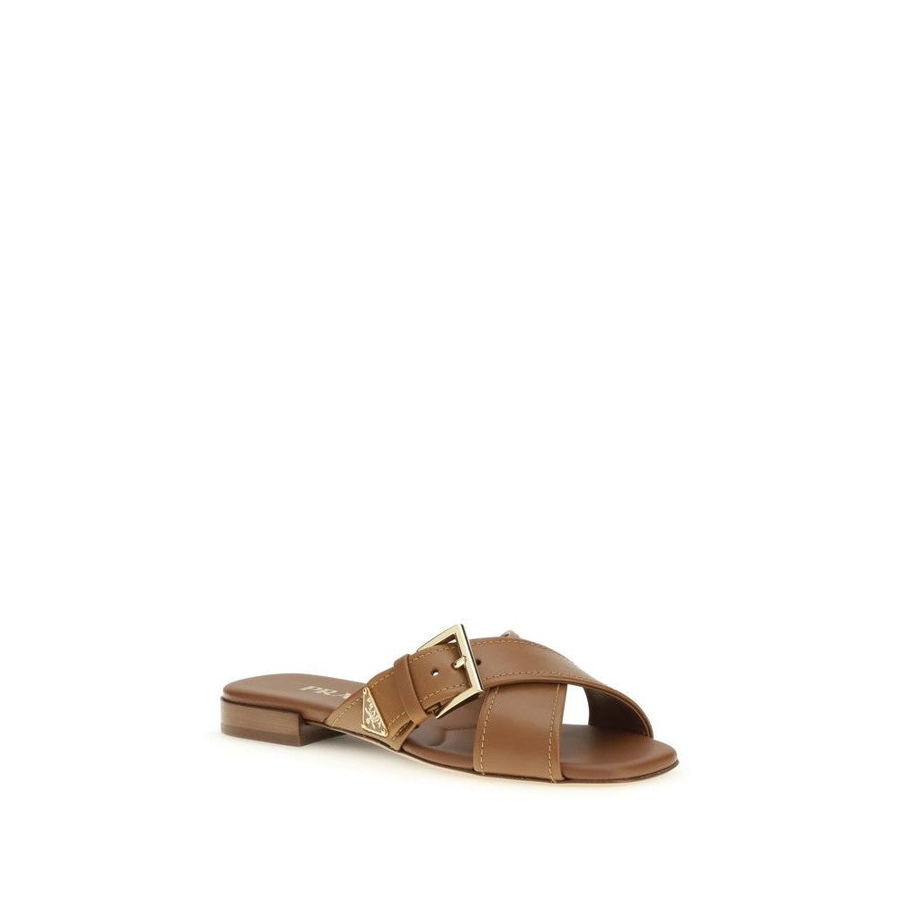 Prada Triangle Ledersandalen Dunkelbraun Glänzend | ELORÉ by Prada