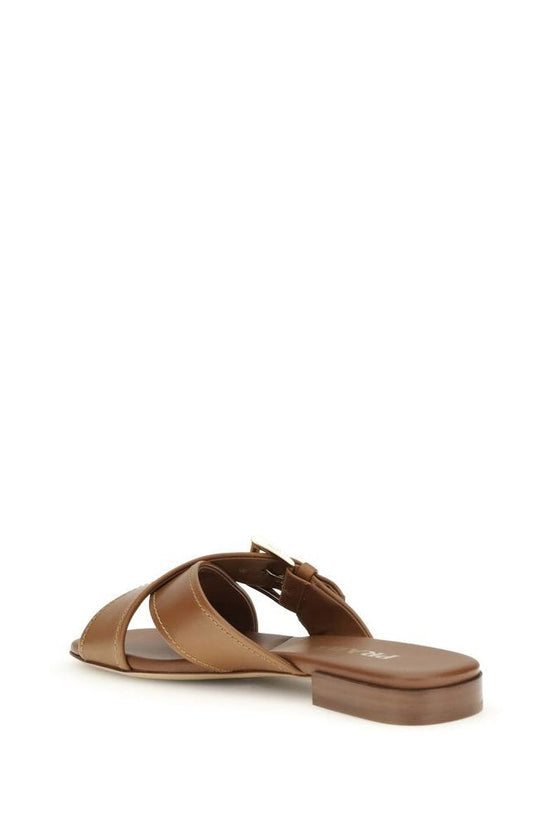 Prada Triangle Ledersandalen Dunkelbraun Glänzend | ELORÉ by Prada