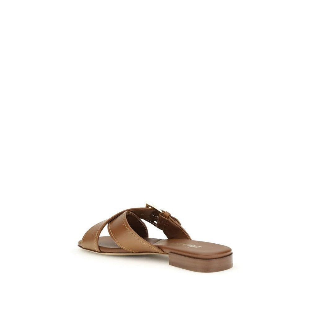 Prada Triangle Ledersandalen Dunkelbraun Glänzend | ELORÉ by Prada