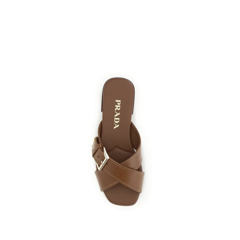 Prada Triangle Ledersandalen Dunkelbraun Glänzend | ELORÉ by Prada