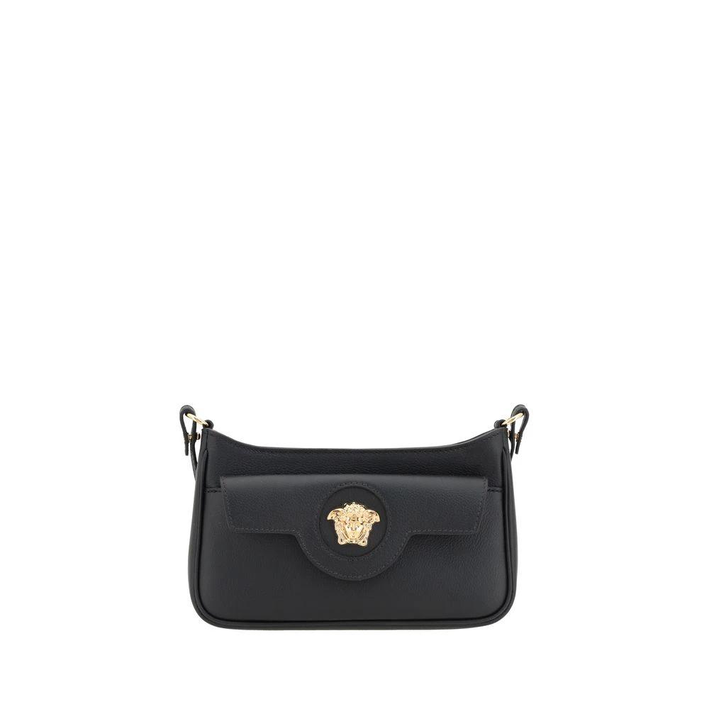 Versace Schwarze Bos Taurus Kalbsleder Schultertasche by Versace