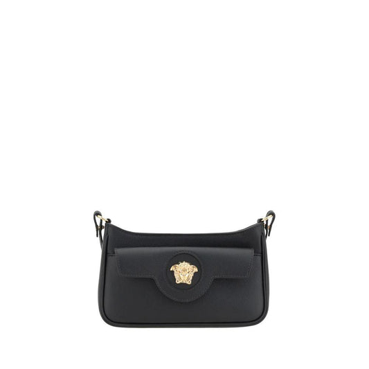 Versace Schwarze Bos Taurus Kalbsleder Schultertasche by Versace