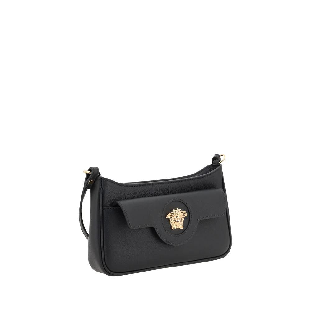 Versace Schwarze Bos Taurus Kalbsleder Schultertasche by Versace