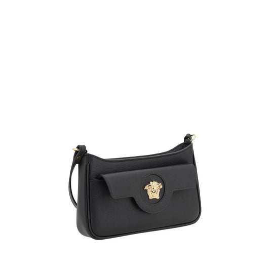 Versace Schwarze Bos Taurus Kalbsleder Schultertasche by Versace