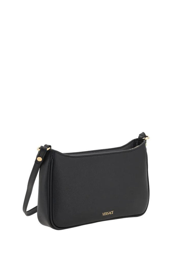 Versace Schwarze Bos Taurus Kalbsleder Schultertasche by Versace