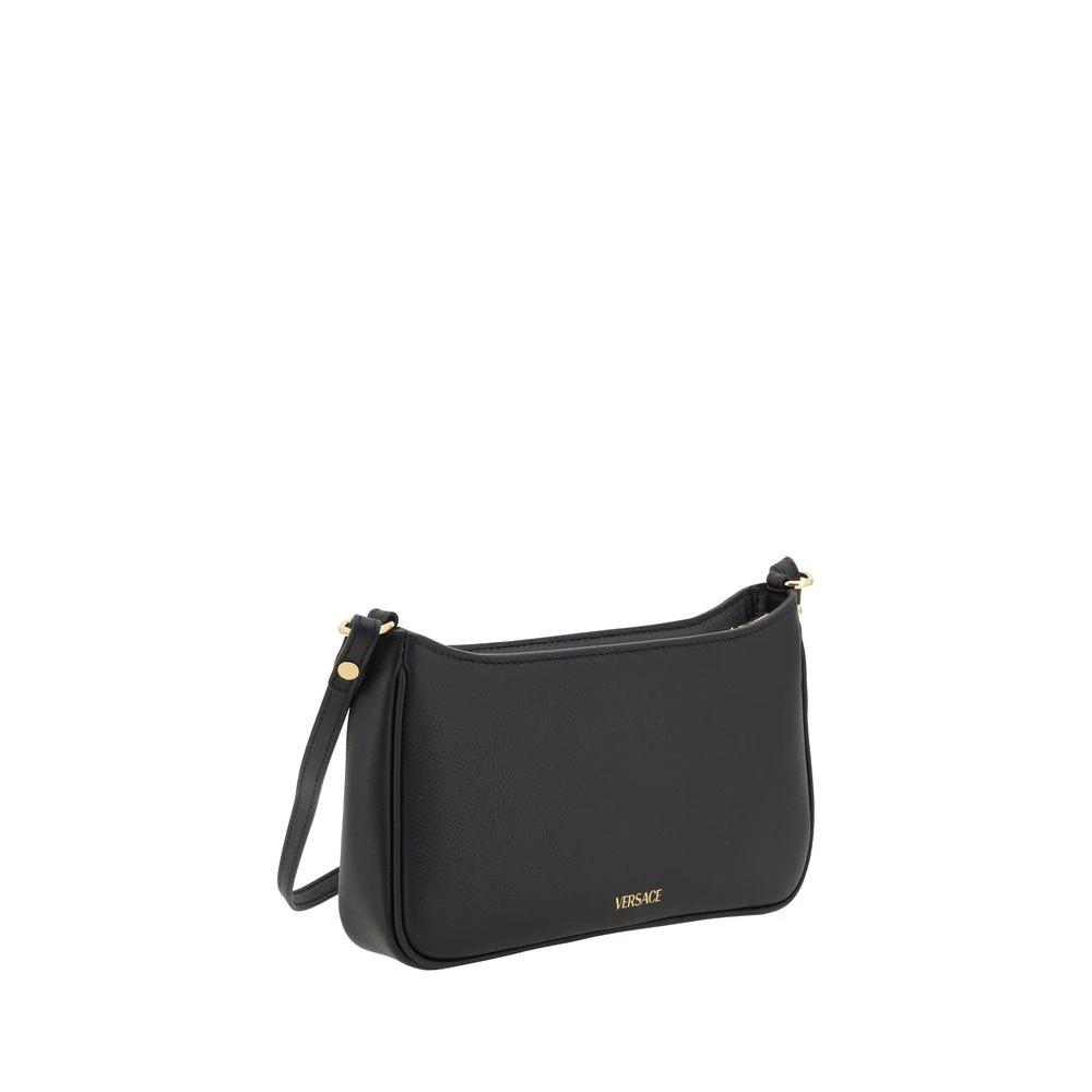 Versace Schwarze Bos Taurus Kalbsleder Schultertasche by Versace