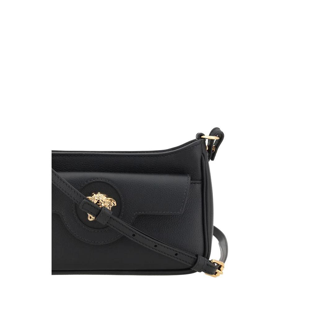 Versace Schwarze Bos Taurus Kalbsleder Schultertasche by Versace