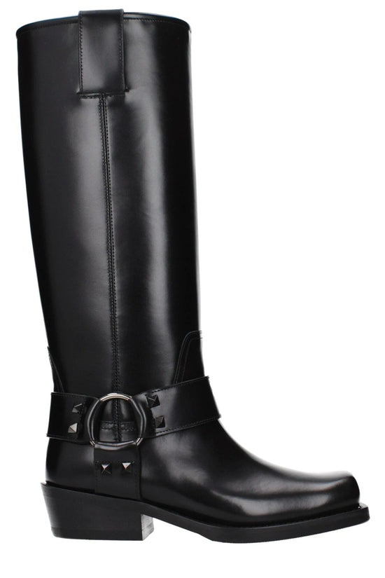Valentino Garavani Schwarze Lederstiefel by Valentino Garavani