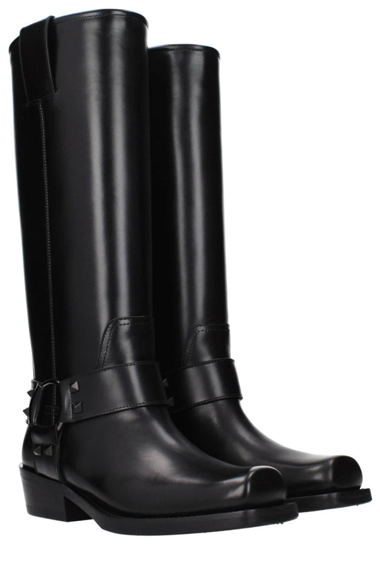 Valentino Garavani Schwarze Lederstiefel by Valentino Garavani