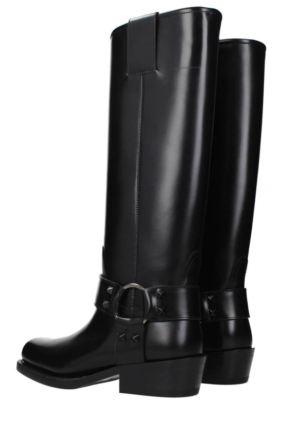 Valentino Garavani Schwarze Lederstiefel by Valentino Garavani