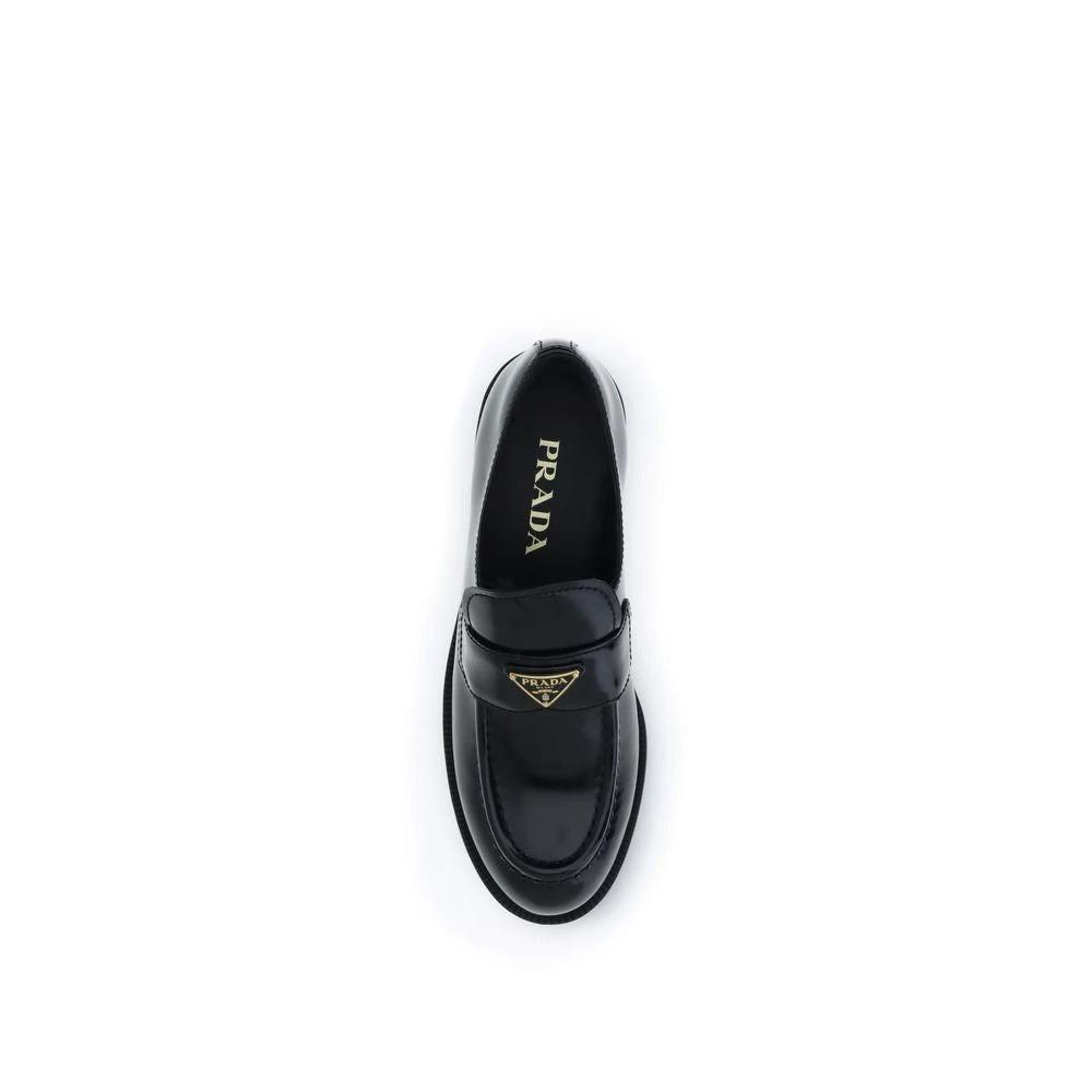 Prada Schwarze Bos Taurus Kalbsleder Loafer zum Hineinschlüpfen by Prada