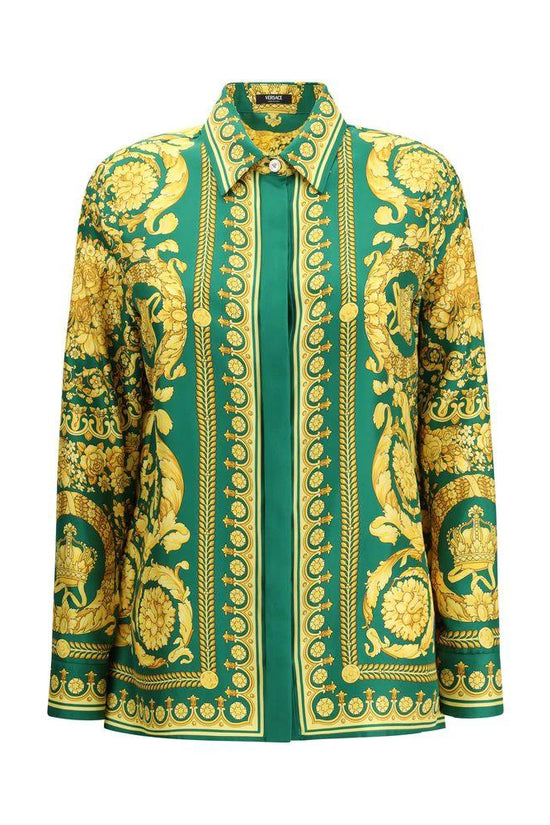 Versace Zweifarbige Seidenhemd mit Muster by Versace