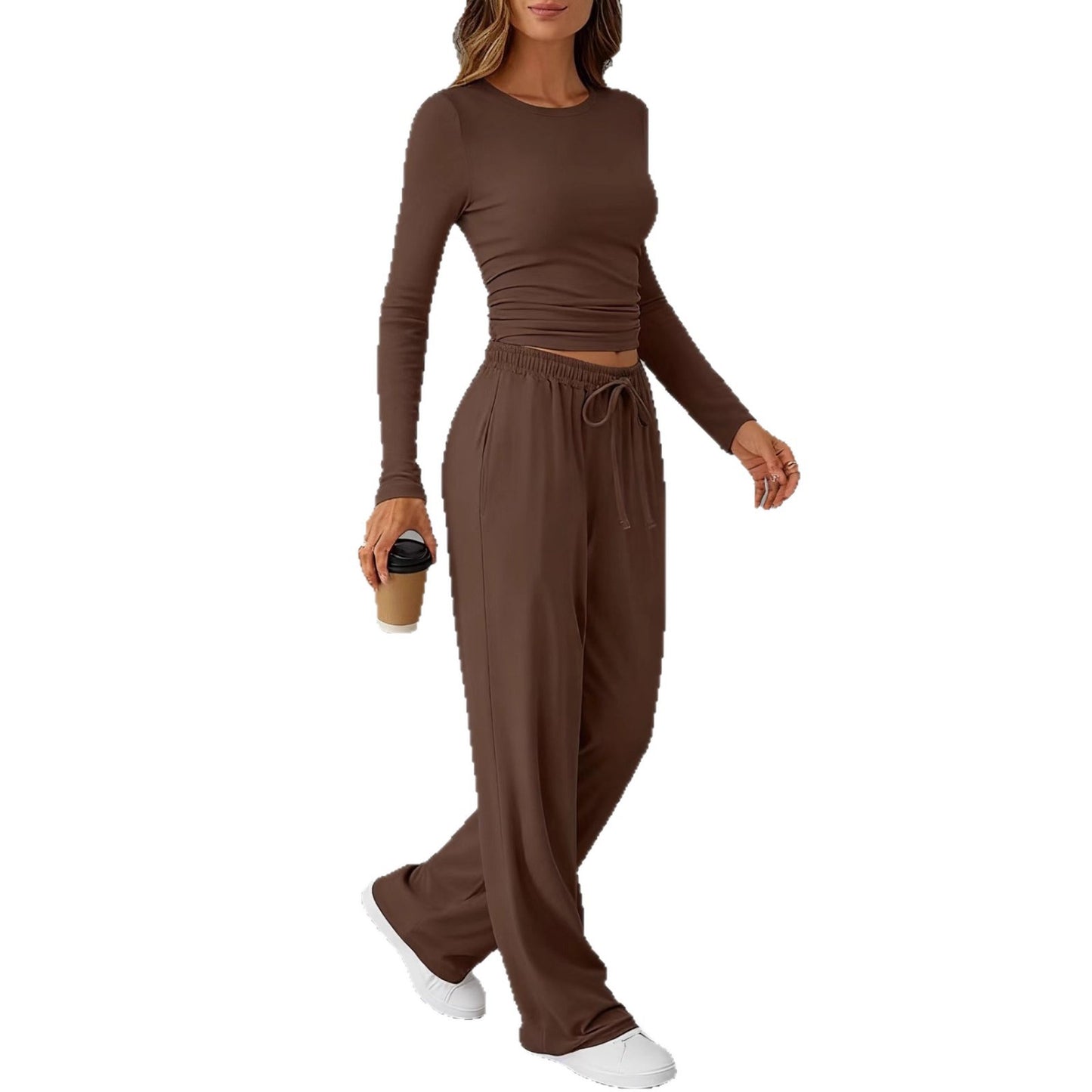 Bequemer Damen Trainingsanzug in Braun, perfekt für Alltag und Freizeit, bietet Weichheit und Bewegungsfreiheit.