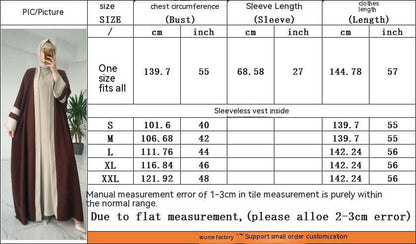 Braunes Zweiteiliges Abaya Set Langes Kleid Und Lange Jacke Damen Größen und Maßtabelle für optimale Passform in modernem Design.