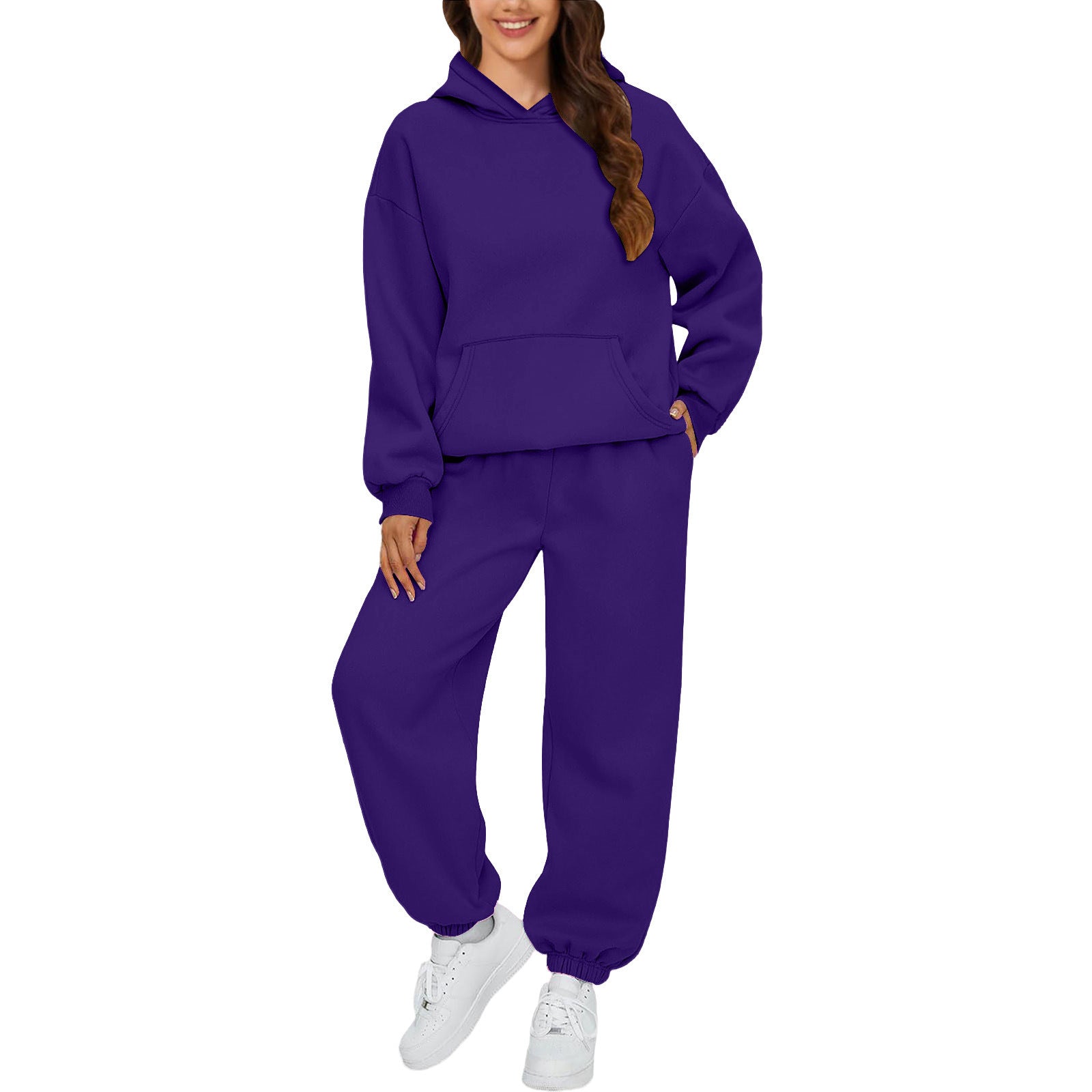 Damen Hoodie Und Hose Set Alltagslookkomfort GebürstetesFleecegewebe HaptikFaszination in lila, entspannte Passform, moderne Schnitte.