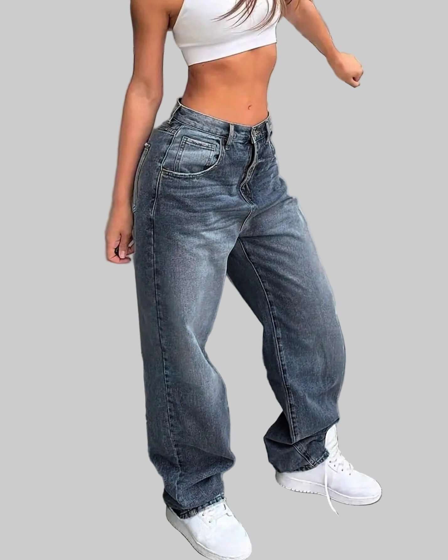 Damen Denim Mid Waist Straight Jeans Street Style Vibe in modernem Design und hochwertiger Baumwolle für Streetwear-Fans.