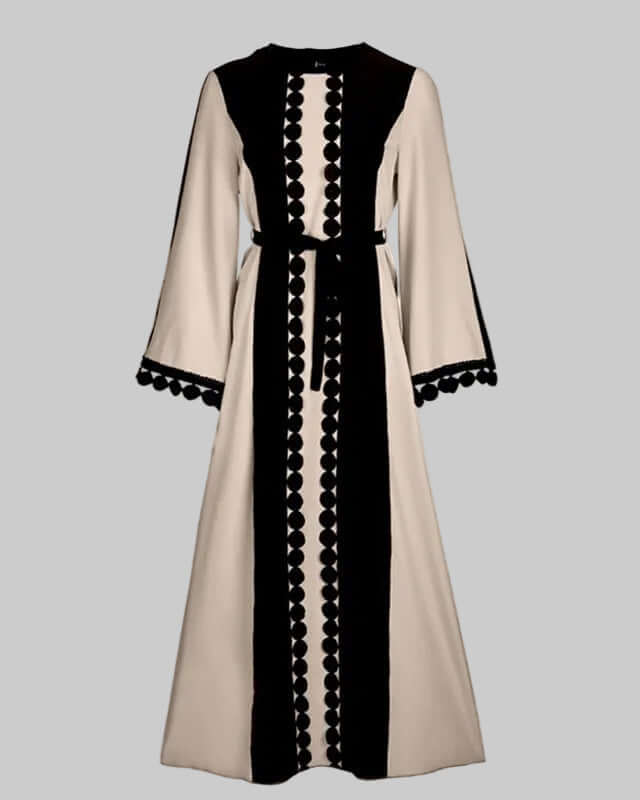 Lace Patchwork Abaya Aus Hanfstoff Street Style Casual in beigem und schwarzem Design für moderne Damenmode und hochwertige Streetwear