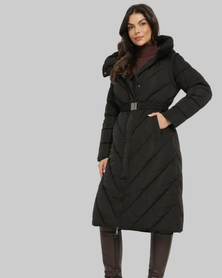 Daunenjacke Warm Isolierte Winterjacke Für Damen Outdoor Geeignet in modernem Schwarz, hochwertig und schick für Damenmode.