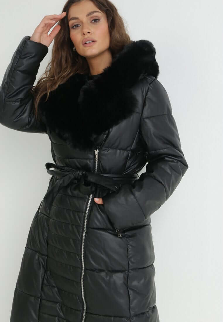 Daunenmantel Hochwertiger Warmer Mantel Mit Kapuze Winddicht Leicht Gefüttert Für Den Winter mit Gürtel und Kragen