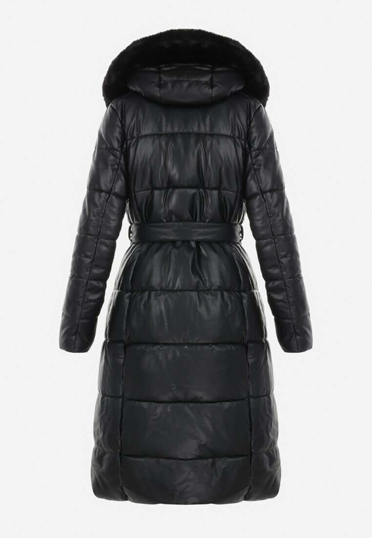 Daunenmantel Hochwertiger Warmer Mantel Mit Kapuze Winddicht Leicht Gefüttert Für Den Winter, elegante schwarze Daunenjacke mit Gürtel.