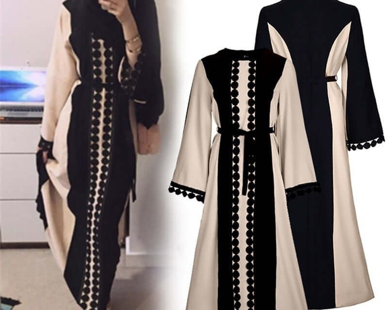 Lace Patchwork Abaya Aus Hanfstoff Street Style Casual in Schwarz und Beige für moderne Damenmode und Streetwear