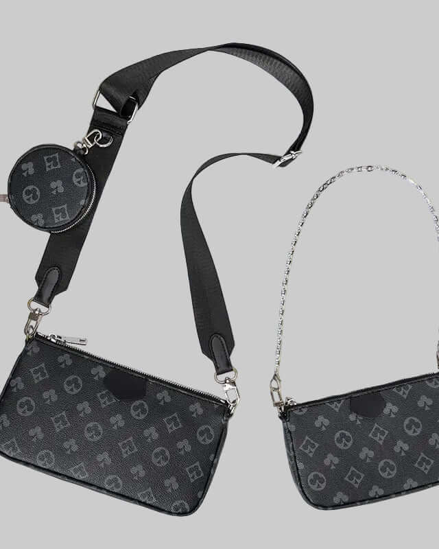 Drei In Eins Mahjong Tasche Aus Bedrucktem Stoff In Schwarz Braun Mit Hauptfach Und Innenreißverschluss für stilvolle Aufbewahrung