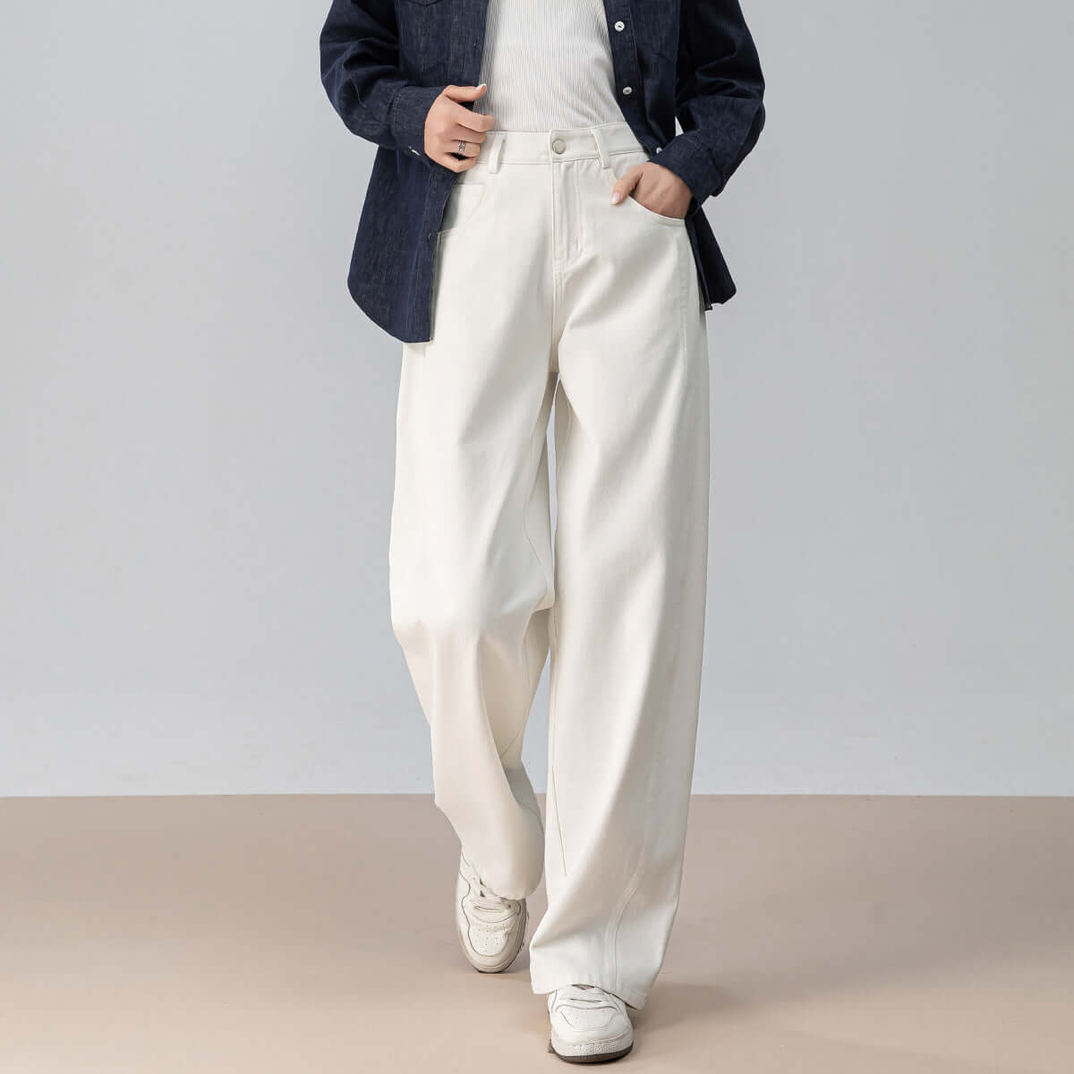 Oversized High Waist Jeans Street Style Unisex Casual Alltagslook in weiß mit weitem Bein und modernem, lässigem Design