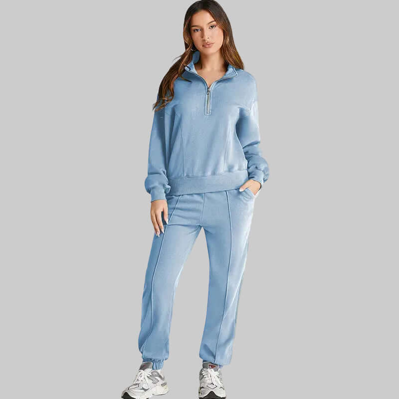 Shiying Herbst Winter Neues Einfarbiges Sportliches Damen Set in sanftem Blau für trendigen Komfort und sportliche Eleganz