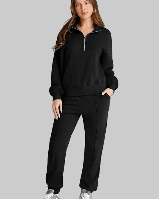 Shiying Herbst Winter Neues Einfarbiges Sportliches Damen Set in Schwarz mit Basic Longsleeve Damen und sportlicher Passform