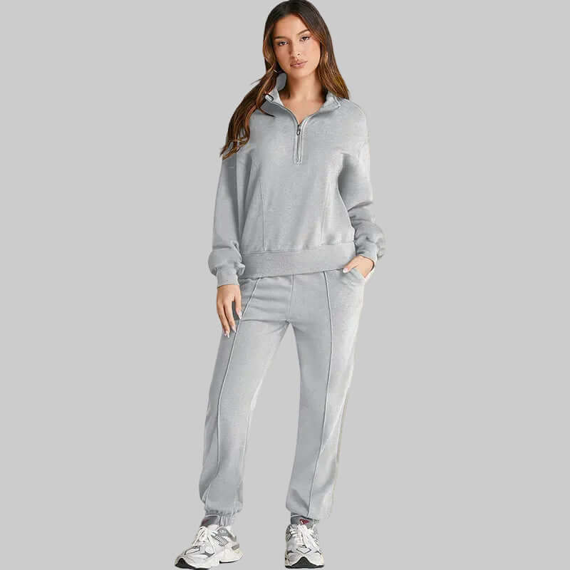 Shiying Herbst Winter Neues Einfarbiges Sportliches Damen Set in Grau mit Basic Longsleeve Damen für lässigen Look