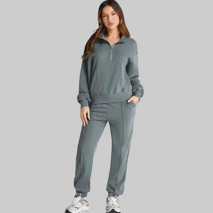 Shiying Herbst Winter Neues Einfarbiges Sportliches Damen Set in trendigem Grauton mit sportlicher Passform für Damen.